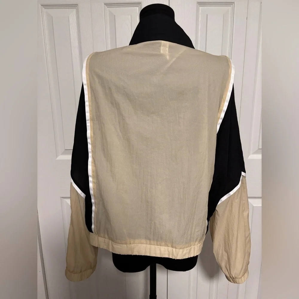 ZYIA Black & Tan Block Zipper Jacket Size Large Windbreaker Activewear Light
